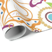 蝶カラフルと花の模様 ラッピングペーパー (ロールコーナー)