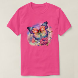 蝶カラフルと花ユニセックス Tシャツ