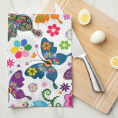 蝶カラフルと花柄 キッチンタオル (四つ折り)