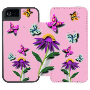 蝶カラフルと花 iPhone SE/5/5sウォレットケース