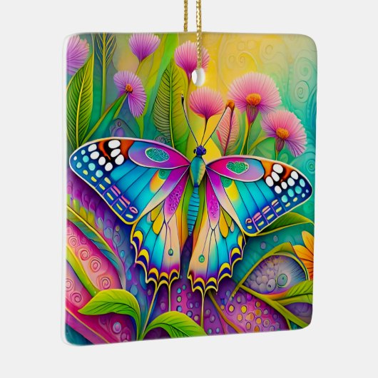 蝶カラフルと野サイケデリック花 セラミックオーナメント (右)