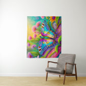 蝶カラフルと野サイケデリック花 タペストリー (インサイチュ)