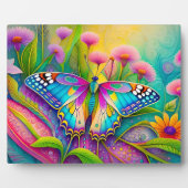 蝶カラフルと野サイケデリック花 フォトプラーク (正面)