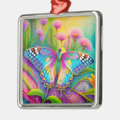 蝶カラフルと野サイケデリック花 メタルオーナメント (左)