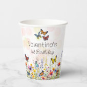 蝶カラフルと野花誕生日 紙コップ (正面)