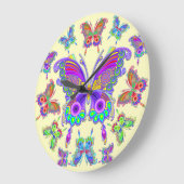 蝶カラフルな入れ墨のスタイル ラージ壁時計 (傾斜)