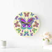蝶カラフルな入れ墨のスタイル ラージ壁時計 (ホーム)