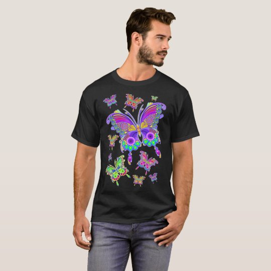 蝶カラフルな入れ墨のスタイル Tシャツ