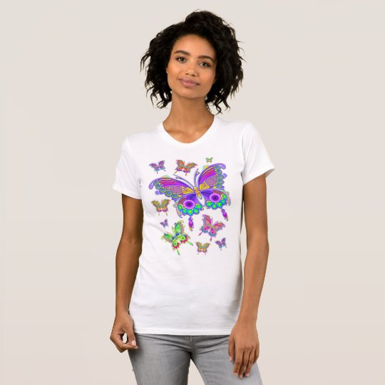 蝶カラフルな入れ墨のスタイル Tシャツ