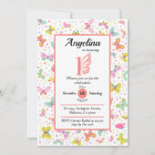 蝶カラフルのテーマかわいいパステル1日の誕生日 招待状 (正面)