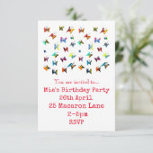 蝶カラフルの女の子の誕生日 招待状 (スタンド正面)