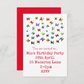 蝶カラフルの女の子の誕生日 招待状 (正面/裏面)