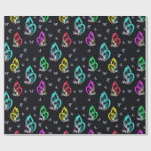 蝶カラフルの審美黒の背景 ラッピングペーパー (フラット)