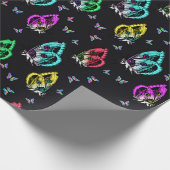 蝶カラフルの審美黒の背景 ラッピングペーパー (角)