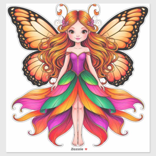 蝶カラフルの羽を持つ鮮やか妖精 シール (シート)