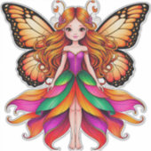 蝶カラフルの羽を持つ鮮やか妖精 シール (正面)