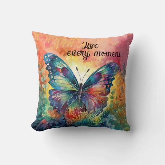 蝶カラフルの花が生感動的きる クッション (正面)