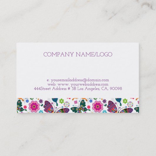蝶カラフルの花模様 名刺 (裏面)