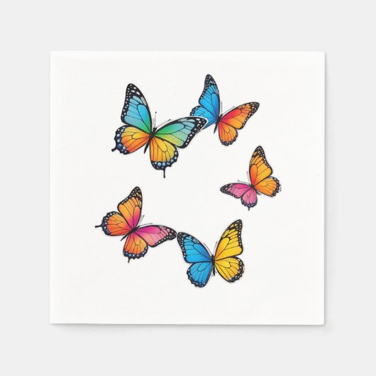 蝶カラフルイラストレーション スタンダードカクテルナプキン (正面)