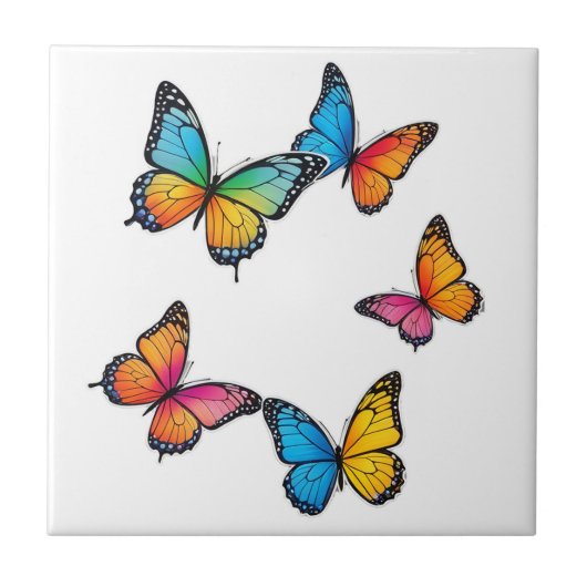 蝶カラフルイラストレーション タイル (正面)