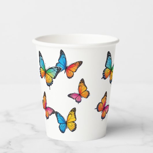 蝶カラフルイラストレーション 紙コップ (正面)