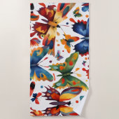 蝶カラフルスケッチ ビーチタオル (正面)