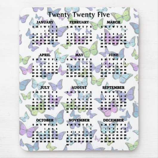 蝶カラフルデザイン2025カレンダー マウスパッド (正面)