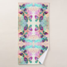 蝶カラフルバスタオル
