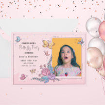 蝶カラフルパーティー誕生日の招待状