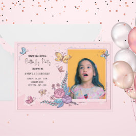 蝶カラフルパーティー誕生日の招待状 ノートカード