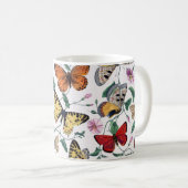 蝶カラフルピンクの花と緑の離れ コーヒーマグカップ (正面右)