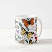 蝶カラフルピンクの花と緑の離れ コーヒーマグカップ (正面右)