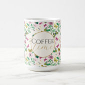蝶カラフルピンクの花クリーム植物学 コーヒーマグカップ (中央)