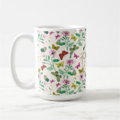 蝶カラフルピンクの花クリーム植物学 コーヒーマグカップ (左)