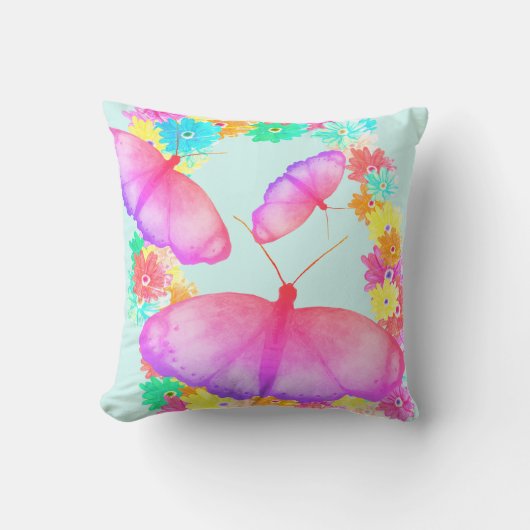 蝶カラフルフローラ夢 クッション (正面)