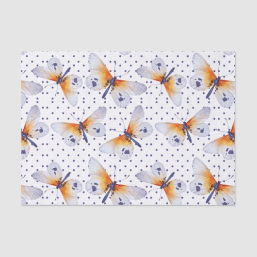 蝶カラフルブルー水玉模様 薄葉紙 (正面)