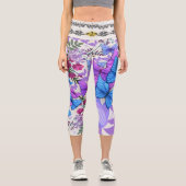 蝶カラフルプリントレギンススタイリッシュ&心地よい カプリレギンス (正面)