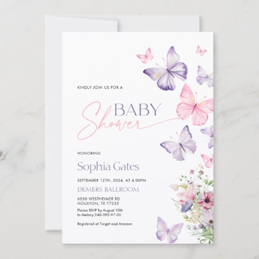 蝶カラフル付き赤ちゃんシャワー招待状 招待状 (正面)