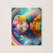 蝶カラフル付き髪小さな女の子 ジグソーパズル (縦)