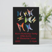 蝶カラフル女の誕生日の招待状 招待状 (スタンド正面)