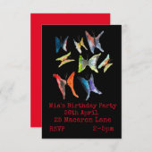 蝶カラフル女の誕生日の招待状 招待状 (正面/裏面)