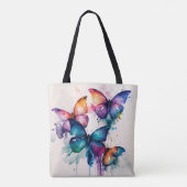 蝶カラフル抽象芸術水色 トートバッグ (裏面)