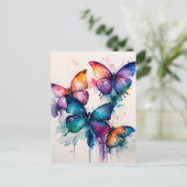 蝶カラフル抽象芸術水色 ポストカード (スタンド正面)
