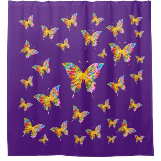 蝶カラフル抽象芸術 シャワーカーテン (正面)