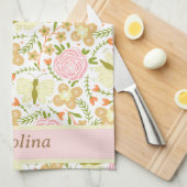 蝶カラフル柄の名前の花 キッチンタオル (四つ折り)