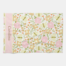 蝶カラフル柄の名前の花 キッチンタオル