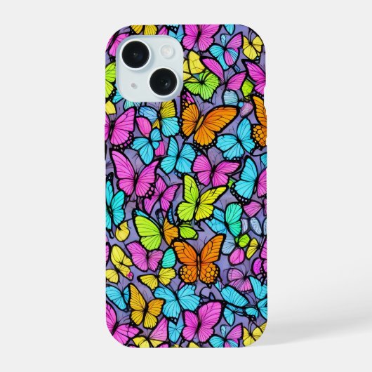 蝶カラフル柄の電話ケース iPhone 15ケース (裏面)