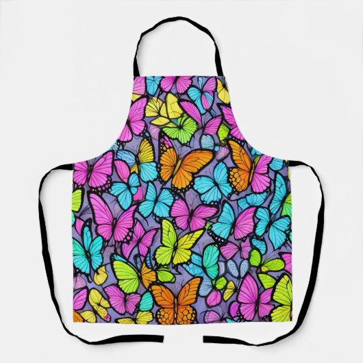 蝶カラフル柄 エプロン (正面)