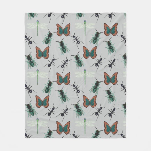 蝶カラフル柄 フリースブランケット (正面)