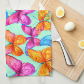 蝶カラフル模様 キッチンタオル (四つ折り)